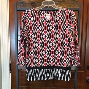 Ruby Rd Favorites Red/Orange and Black Geometric Blouse   Size M sku#128